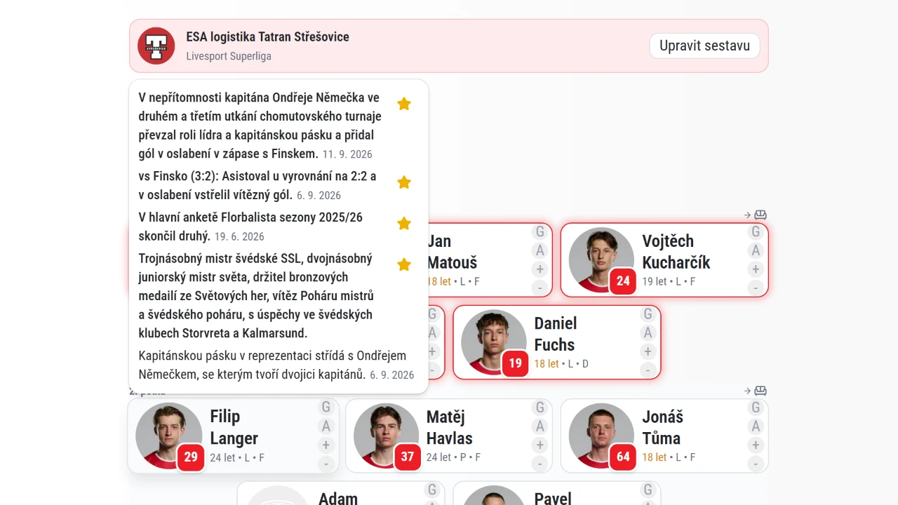 Rychlý náhled vybraných faktů u hráče